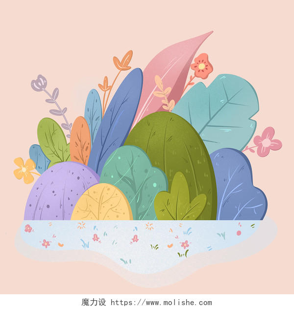 卡通植物树叶花朵治愈装饰素材插画png
